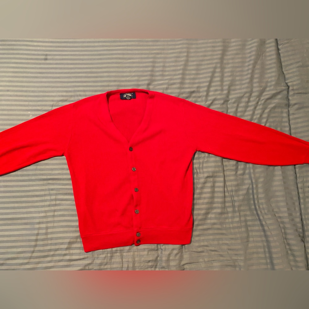 Vibrant Red Men's Cardigan Sweater Vintage